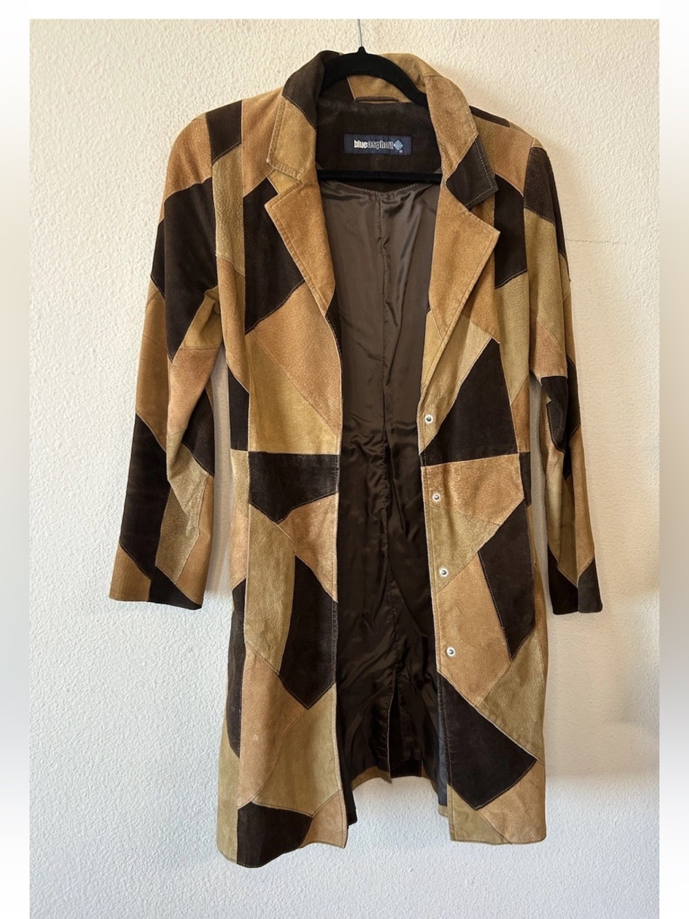 Vintage 90s Suede Patchwork Leather Coat Brown Tan Boho Y2K Small Penny Lane - Picture 14 of 16
